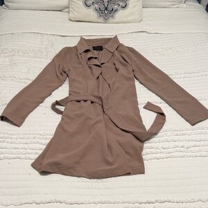 Active USA Mauve Taupe Ruffle-Front Trench Coat with Self-Tie Belt